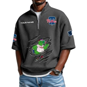 Philadelphia Phillies Polo Shirt Men Waffle Knit Quarter Zip Limited