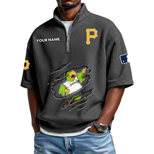 Pittsburgh Pirates Polo Shirt Men Waffle Knit Quarter Zip Limited