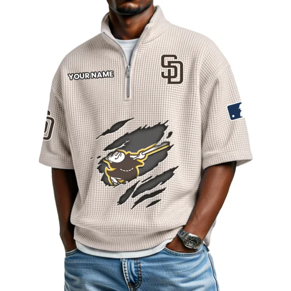 San Diego Padres Polo Shirt Men Waffle Knit Quarter Zip Limited