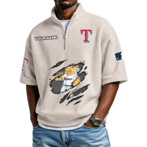 Texas Rangers Polo Shirt Men Waffle Knit Quarter Zip Limited