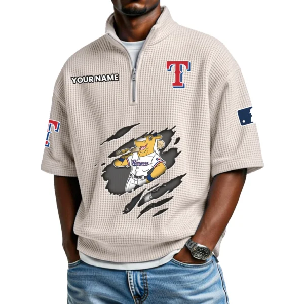 Texas Rangers Polo Shirt Men Waffle Knit Quarter Zip Limited