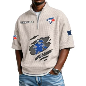 Toronto Blue Jays Polo Shirt Men Waffle Knit Quarter Zip Limited