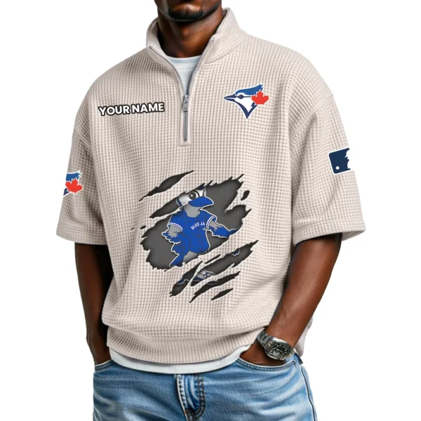 Toronto Blue Jays Polo Shirt Men Waffle Knit Quarter Zip Limited