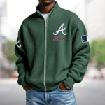 Atlanta Braves Sweatshirt Waffle Knit Men’s Full Zip Long Sleeve
