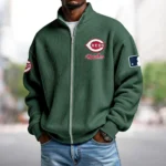 Cincinnati Reds Sweatshirt Waffle Knit Men’s Full Zip Long Sleeve