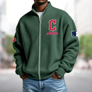 Cleveland Guardians Sweatshirt Waffle Knit Men’s Full Zip Long Sleeve