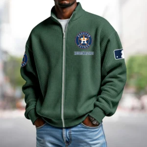 Houston Astros Sweatshirt Waffle Knit Men’s Full Zip Long Sleeve