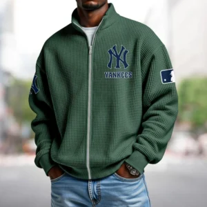 New York Yankees Sweatshirt Waffle Knit Men’s Full Zip Long Sleeve
