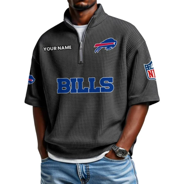 Buffalo Bills Polo Shirt 2026 New Men's Quarter Zip Waffle Knit