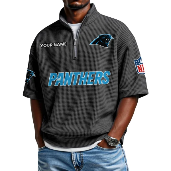 Carolina Panthers Polo Shirt 2026 New Men's Quarter Zip Waffle Knit