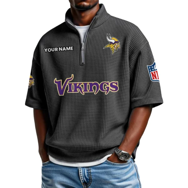 Minnesota Vikings Polo Shirt 2026 New Men's Quarter Zip Waffle Knit