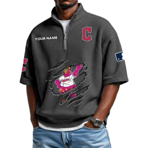 Cleveland Guardians Polo Shirt Men Waffle Knit Quarter Zip Limited
