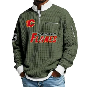 Calgary Flames Sweatshirt Waffle Knit Quarter-Zip Stand Collar 2026 Limited Personalize Name