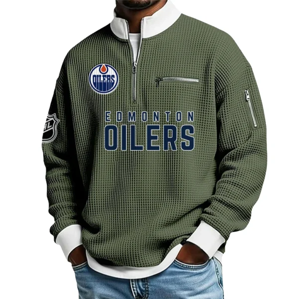 Edmonton Oilers Sweatshirt Waffle Knit Quarter-Zip Stand Collar 2026 Limited Personalize Name