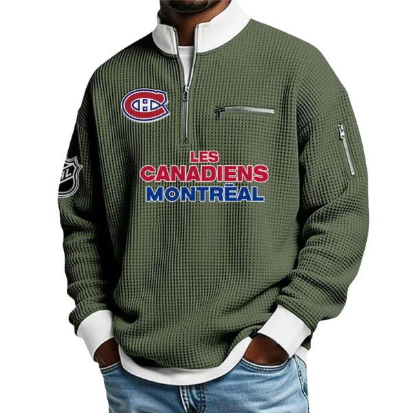 Montreal Canadiens Sweatshirt Waffle Knit Quarter-Zip Stand Collar 2026 Limited Personalize Name