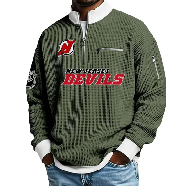 New Jersey Devils Sweatshirt Waffle Knit Quarter-Zip Stand Collar 2026 Limited Personalize Name