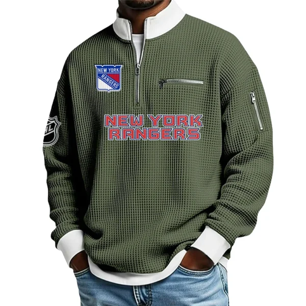 New York Rangers Sweatshirt Waffle Knit Quarter-Zip Stand Collar 2026 Limited Personalize Name