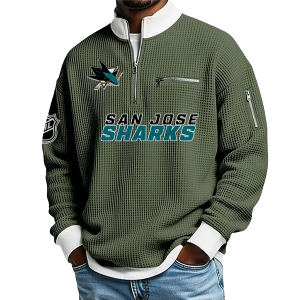 San Jose Sharks Sweatshirt Waffle Knit Quarter-Zip Stand Collar 2026 Limited Personalize Name