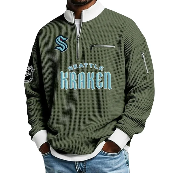 SeaKraken Sweatshirt Waffle Knit Quarter-Zip Stand Collar 2026 Limited Personalize Name