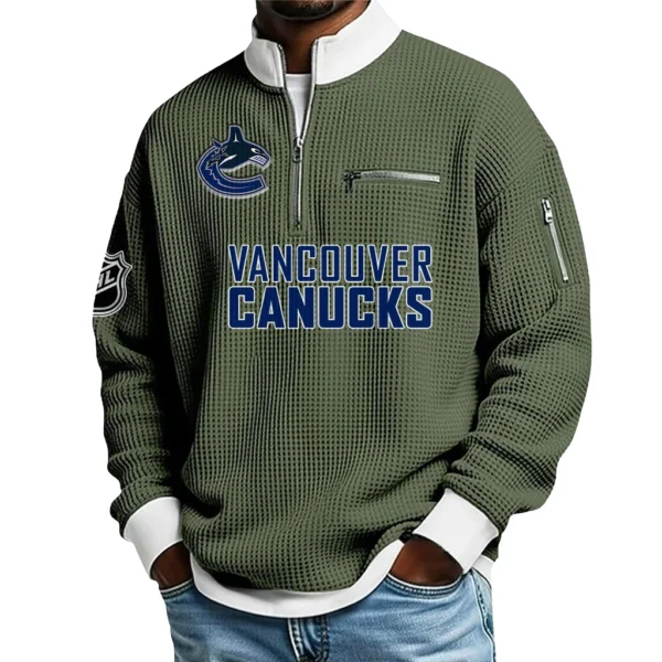 Vancouver Canucks Sweatshirt Waffle Knit Quarter-Zip Stand Collar 2026 Limited Personalize Name