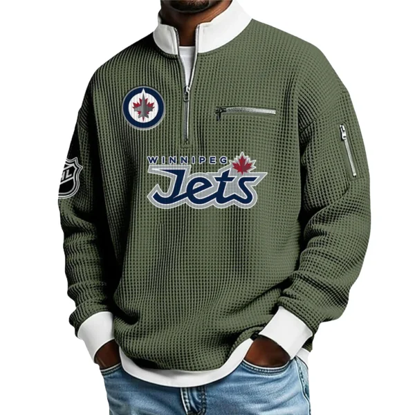 Winnipeg Jets Sweatshirt Waffle Knit Quarter-Zip Stand Collar 2026 Limited Personalize Name