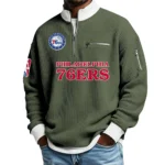 Philadelphia 76ers Quarter Zip Sweatshirt Men Waffle Knit Stand Collar Pullover Personalize Name