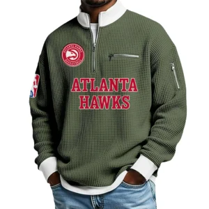 Atlanta Hawks Quarter Zip Sweatshirt Men Waffle Knit Stand Collar Pullover Personalize Name
