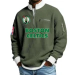 Boston Celtics Quarter Zip Sweatshirt Men Waffle Knit Stand Collar Pullover Personalize Name