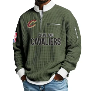 Cleveland Cavaliers Quarter Zip Sweatshirt Men Waffle Knit Stand Collar Pullover Personalize Name