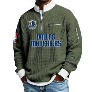 Dallas Mavericks Quarter Zip Sweatshirt Men Waffle Knit Stand Collar Pullover Personalize Name