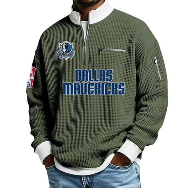 Dallas Mavericks Quarter Zip Sweatshirt Men Waffle Knit Stand Collar Pullover Personalize Name