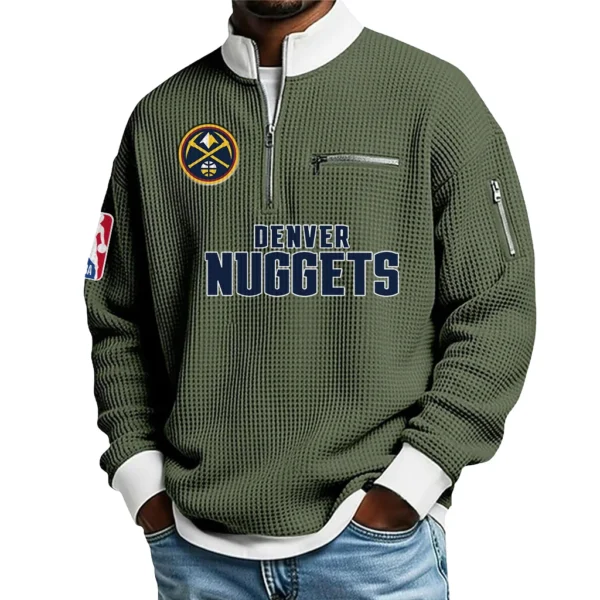 Denver Nuggets Quarter Zip Sweatshirt Men Waffle Knit Stand Collar Pullover Personalize Name