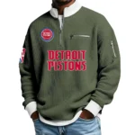 Detroit Pistons Quarter Zip Sweatshirt Men Waffle Knit Stand Collar Pullover Personalize Name