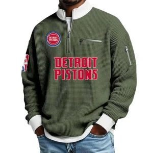 Detroit Pistons Quarter Zip Sweatshirt Men Waffle Knit Stand Collar Pullover Personalize Name