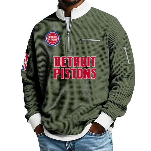 Detroit Pistons Quarter Zip Sweatshirt Men Waffle Knit Stand Collar Pullover Personalize Name