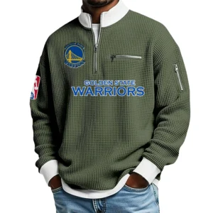 Golden State Warriors Quarter Zip Sweatshirt Men Waffle Knit Stand Collar Pullover Personalize Name