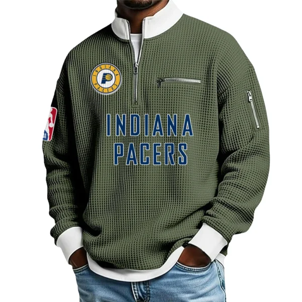 Indiana Pacers Quarter Zip Sweatshirt Men Waffle Knit Stand Collar Pullover Personalize Name