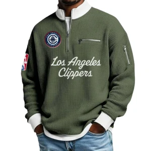 Los Angeles Clippers Quarter Zip Sweatshirt Men Waffle Knit Stand Collar Pullover Personalize Name