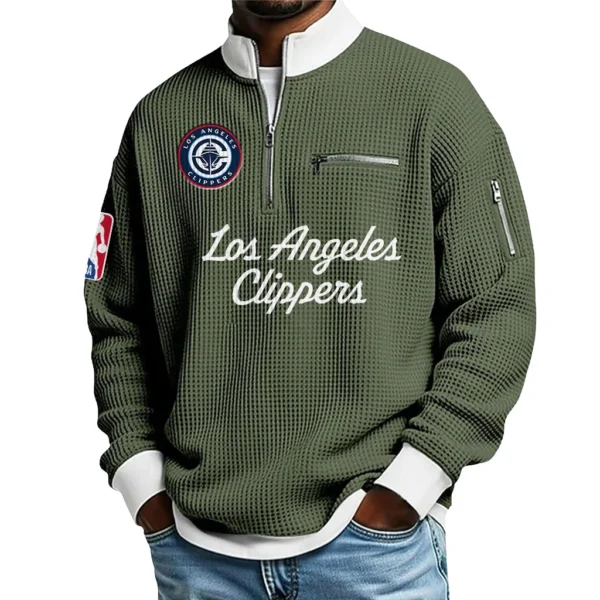 Los Angeles Clippers Quarter Zip Sweatshirt Men Waffle Knit Stand Collar Pullover Personalize Name