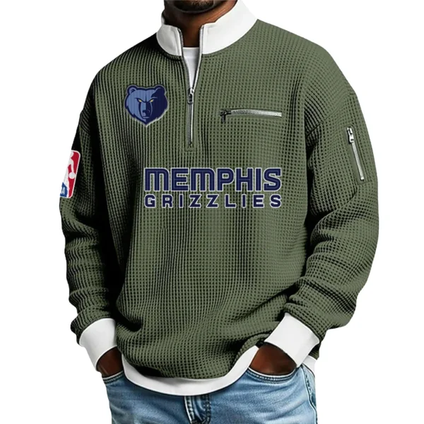 Memphis Grizzlies Quarter Zip Sweatshirt Men Waffle Knit Stand Collar Pullover Personalize Name