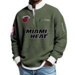 Miami Heat Quarter Zip Sweatshirt Men Waffle Knit Stand Collar Pullover Personalize Name
