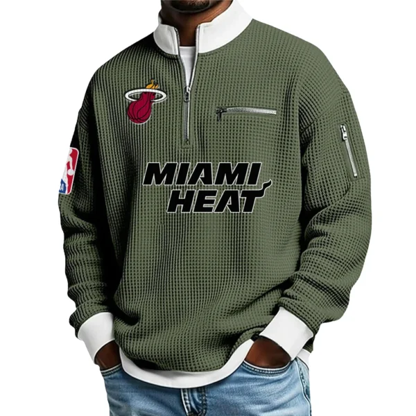 Miami Heat Quarter Zip Sweatshirt Men Waffle Knit Stand Collar Pullover Personalize Name