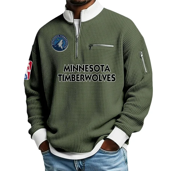 Minnesota Timberwolves Quarter Zip Sweatshirt Men Waffle Knit Stand Collar Pullover Personalize Name