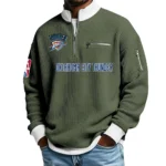 Oklahoma City Thunder Quarter Zip Sweatshirt Men Waffle Knit Stand Collar Pullover Personalize Name