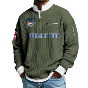 Oklahoma City Thunder Quarter Zip Sweatshirt Men Waffle Knit Stand Collar Pullover Personalize Name