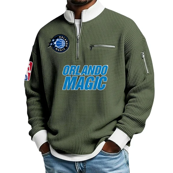 Orlando Magic Quarter Zip Sweatshirt Men Waffle Knit Stand Collar Pullover Personalize Name