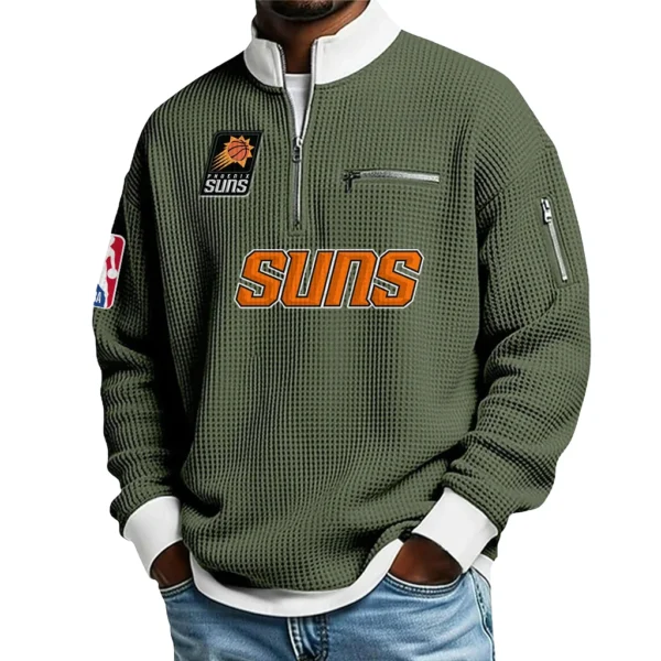 Phoenix Suns Quarter Zip Sweatshirt Men Waffle Knit Stand Collar Pullover Personalize Name