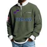 Utah Jazz Quarter Zip Sweatshirt Men Waffle Knit Stand Collar Pullover Personalize Name