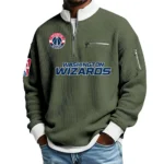 Washington Wizards Quarter Zip Sweatshirt Men Waffle Knit Stand Collar Pullover Personalize Name