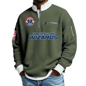 Washington Wizards Quarter Zip Sweatshirt Men Waffle Knit Stand Collar Pullover Personalize Name